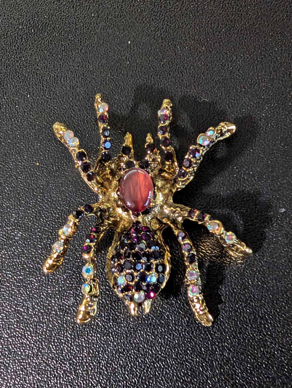 Gold-Tone Multicolor Crystal Spider Brooch - Women Jewelry